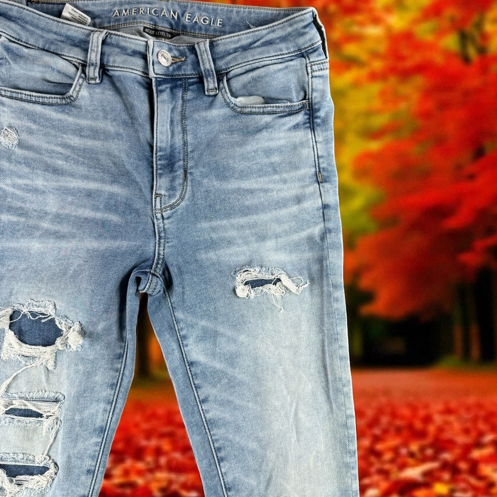 American Eagle Jegging Jeans Women 2 Super Hi-Rise Distressed Light‎ Whiskered